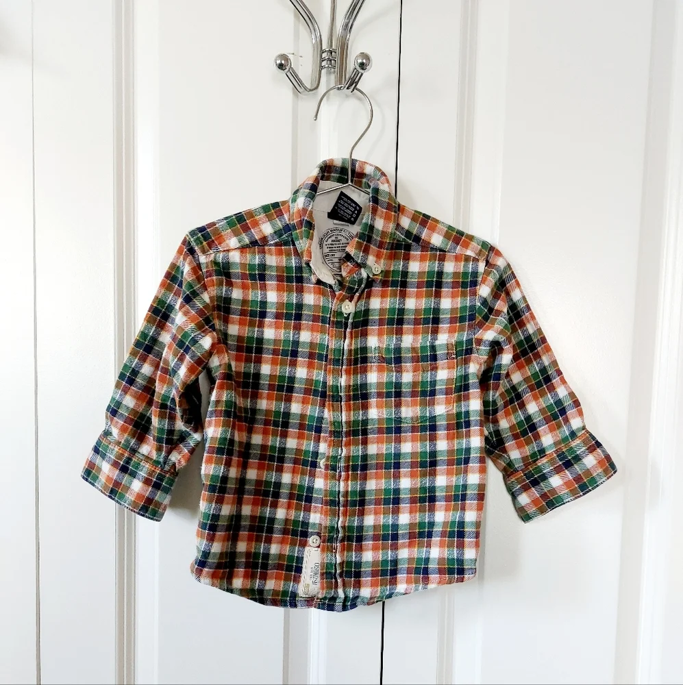 Autumn Color‎ Flannel Plaid Shirt Osh Kosh size 3T orange, green, blue